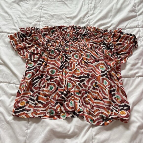 Maeve Anthropologie Short Sleeve Ruffle Yoke Blouse Shirt Top Womens Size Large - Picture 10 of 11